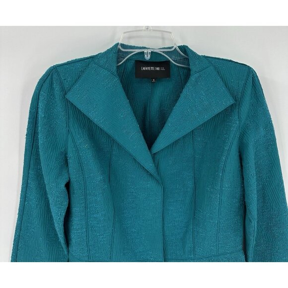 LAFAYETTE 148 jacket blazer teal 6 small cotton career business textured - Picture 3 of 10